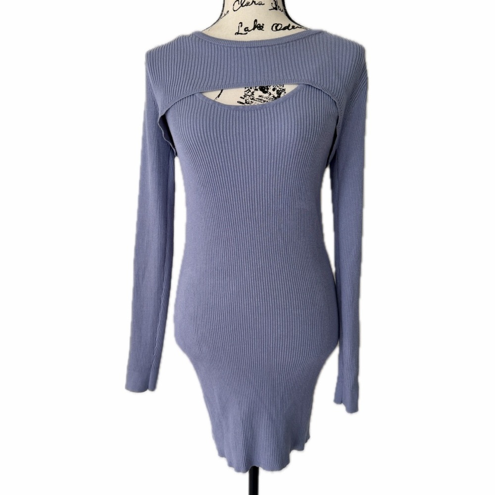 Stitch & Pine Ribbed knit Midi Dress with Shrug Bodycon‎ Lilac Sz L Preppy core